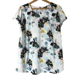 Torrid Watercolor Floral Print Blouse Top Women's Size 1 Flutter Sleeve Key Hole